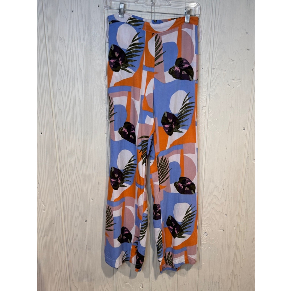 Thread Story Multicolor Tropical Print Wide Leg Pants with Side Slits, Sz M